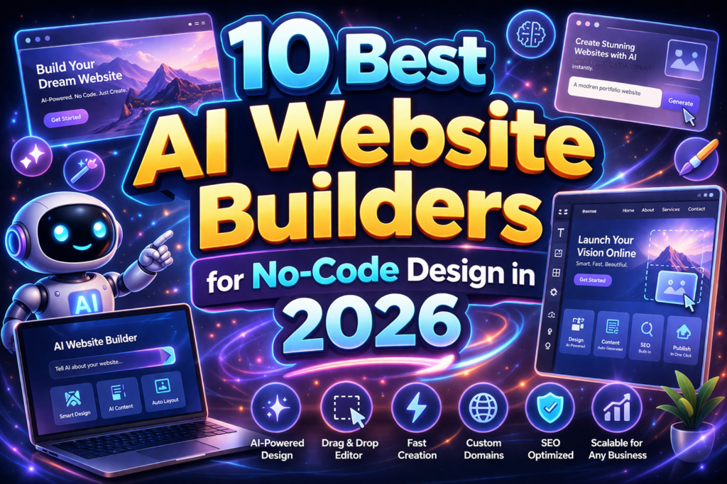 Discover the 10 best AI website builders for no-code design in 2026 that make it easy to create professional websites without coding skills.